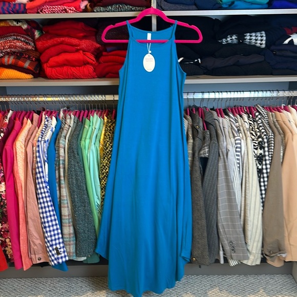 Halife teal sleeveless curved hem t shirt maxi dress size S NWT - Picture 1 of 3